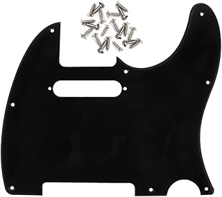 IKN 8 Hole 1Ply Black Tele Pickguard Single Coil Neck Hole Cut Guard Plate with Mounting Screws for U.S./Mexican Fender Standard Telecaster Plate Replacement