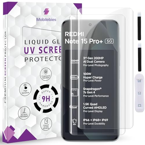 Image of Premium HD+ UV Tempered Glass Screen Protector For Redmi Note 15 Pro Plus 5G (6.83 Inch, Pack of 2) Full Adhesive UV Curved Screen Protector HD Clarity with installation kit & Guide