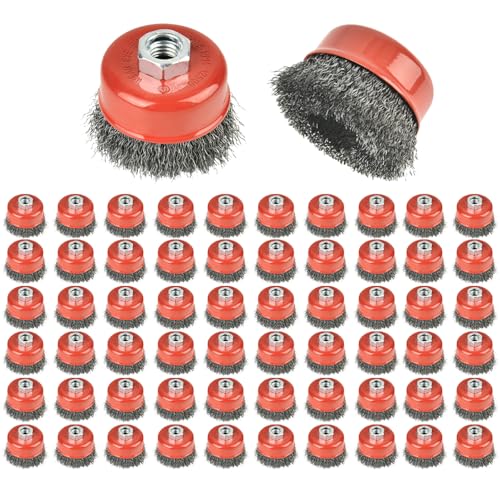 Image of 60-Piece Wire Wheel Brush Set - 3-Inch Crimped Cup Brush for Angle Grinder, 5 /8-Inch-11 Threaded Arbor, Max RPM 12,500, Light-Duty Conditioning for Metal, Rust Removal, Abrasives