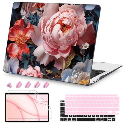 Teryeefi Funda compatible con MacBook Air de 13 pulgadas A2337 M1 Chip A2179 A1932 (versión 2018-2020), funda protectora delgada + funda de teclado para MacBook Air Touch ID de 13.3 pulgadas y peonías