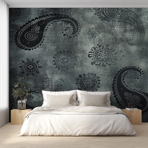 Fresque murale intisse de haute qualite motif mandala gris L310 cm