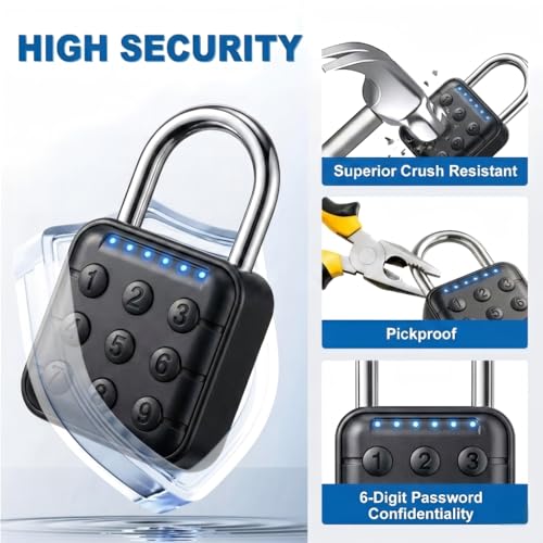 Image of Combination Padlock - Combination Lock with 6-Digit Code, Digital Padlock with Keyless Entry, IP67 Waterproof Zinc Alloy Lock for Locker, Gym, Travel, Outdoor, Gate (Black)