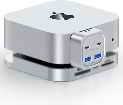 Mac mini M4 Hub, 6-in-1 Front-Access Docking Station, Mac mini M4 Accessories with 4 USB3.2 10Gbps USB-C & USB-A, SD/TF 3.0 Card Reader, Space-Saving Splitter for Creators & Professionals