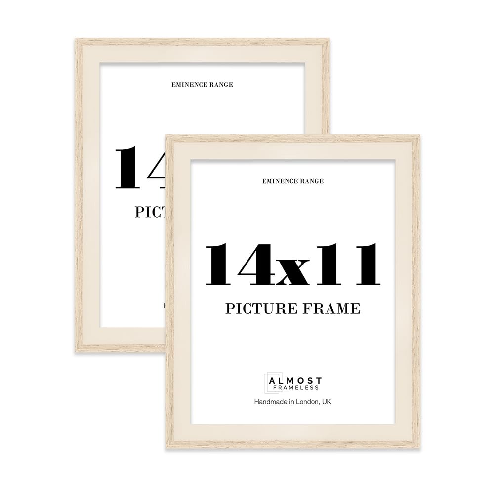 14x11" Oak Picture Frame - Rustic Wood Industrial Effect Photo Frame for Wall Display, Ideal for Posters, Prints & Home Décor, Wall Hooks and Kickstand, 32mm Edge - 2 Pack