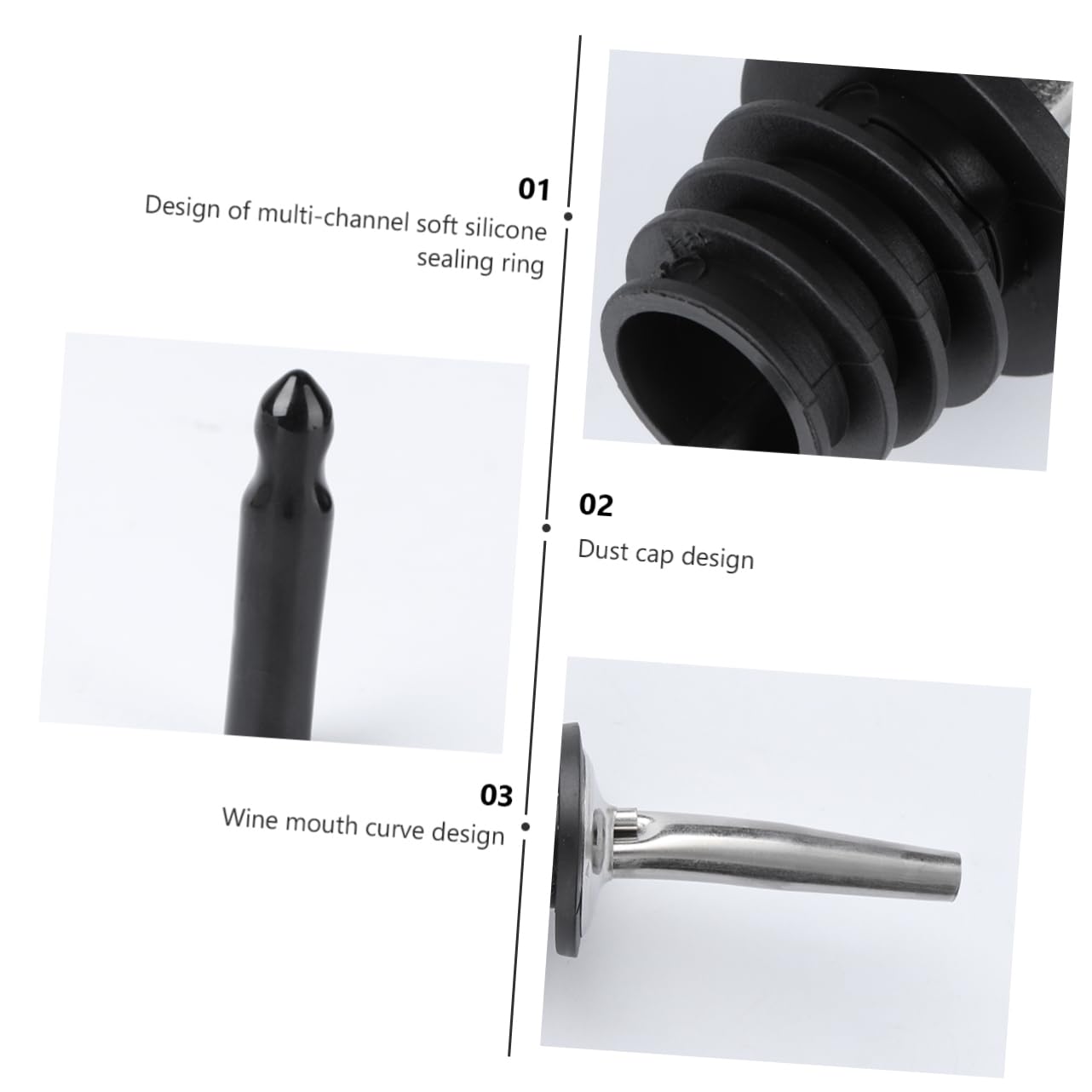 Ciieeo 1 Set Stainless Steel Wine Pourer and Stopper Set with Silicone Caps Cocktail Pourer Bottle Stopper Brushes for Smooth Pouring and Strong Airtightness for Home Bar Use