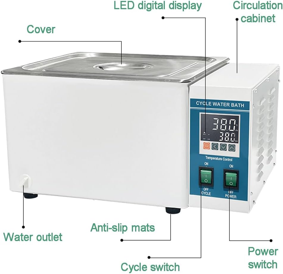 Water Bath for Laboratory Cycles, 12L Circulating Heat Pot, Stainless Steel Heating Rod, LED Digital Display, WH-4C Internal Circulation, for Drying, Concentration, Impregnation