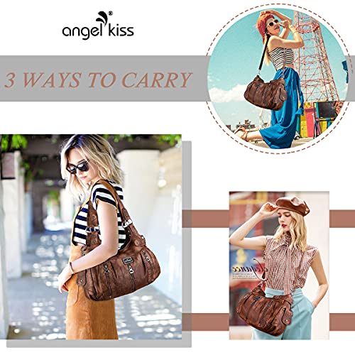 Image of Angel Kiss Large Purses and Handbags for Women Washed Faux Leather Crossbody Hobo Satchel Shoulder Handbag Tote Purse
