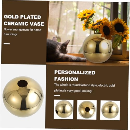 Vase en céramique dorée avec texture créative et forme ronde moderne