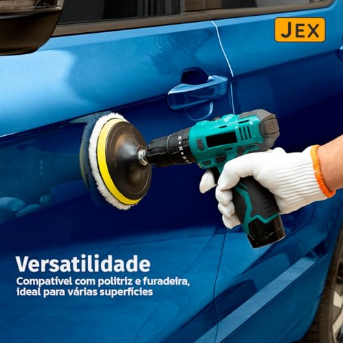 JEX Kit Polimento Automotivo com Boina de Lã, Espumas Onduladas, Espumas Lisas, Disco de Acoplagem e