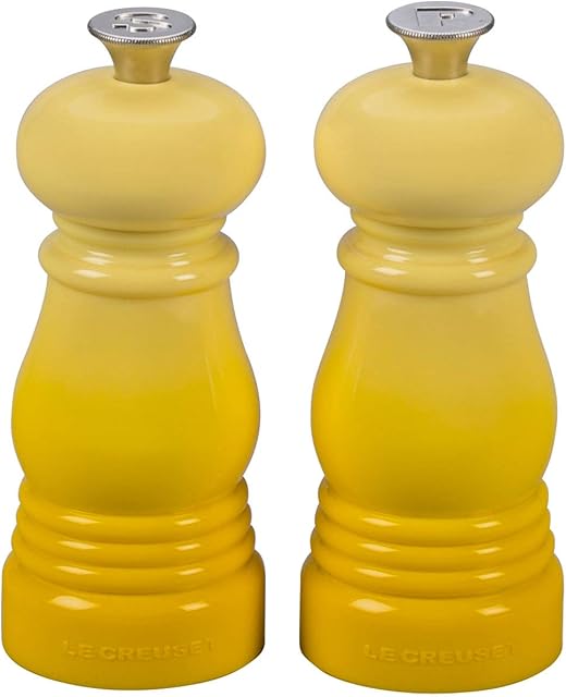 Le Creuset Classic Salt and Pepper Mill Set, Personal Use, Chip-resistant ABS Plastic, Anti-Corrosion, 11 cm, Soleil, 96002500403000