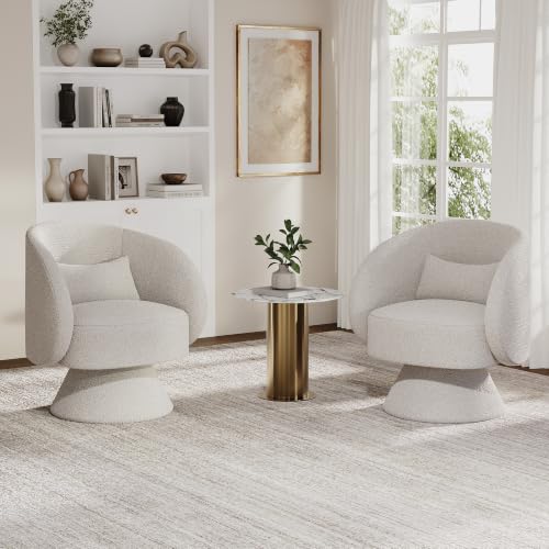 Nolohoo Swivel Barrel Chair Set, 360 Degree Small Accent Vanity Chair, Boucle White