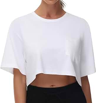 THE GYM PEOPLE Women's V-Neck Crop Top - Slim Fit Workout Yoga Tee Shirt
