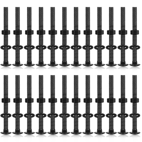 Image of Zonon 50 Sets 1 /4-20 x 3 Stainless Steel Carriage Bolts and Nuts Kit Round Head Square Neck Carriage Bolts Screws and Hex Nuts and Flat Washers, Stainless 18-8 Full Thread Coverage (Black)