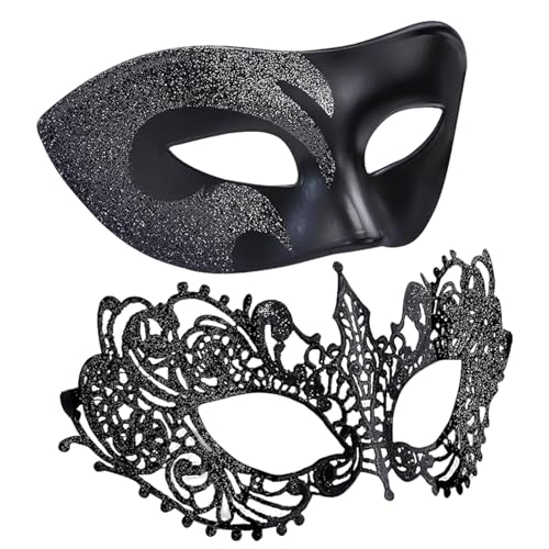 Floruvia 2 piezas Máscaras venecianas para pareja, máscaras de fiesta de carnaval de plástico, máscaras de disfraz de Halloween y Carnaval para hombres y mujeres