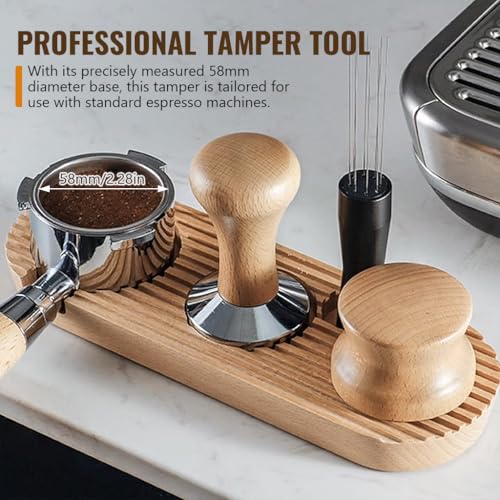 Image of Supvox 58mm Coffee Tamper Heavy Duty Stainless Steel Barista Coffee Tamper Elegant Solid Wooden Handle Espresso Espresso Accessories