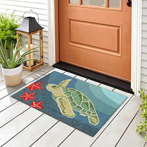 Liora Manne Frontporch Indoor Outdoor Rug - Novelty Design, Hand Hooked, Weather Resistant, UV Stabilized, Foyers, Porches, Patios & Decks, Sea Turtle, 2' x 3'