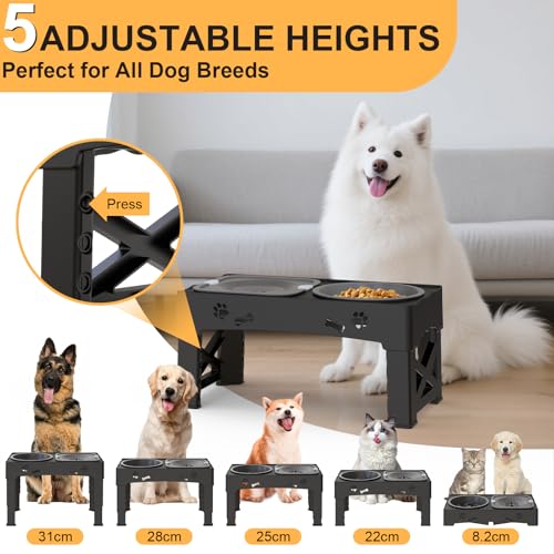 Raised Dog Bowls,5 Height Adjustable Elevated Dog Bowl Stand (8.2cm/22cm/25cm/28cm/31cm) for Small Medium Large Dogs,Tool-Free Raised Dog Feeder with Slow Feeder & No Spill Water Bowl - Image 3