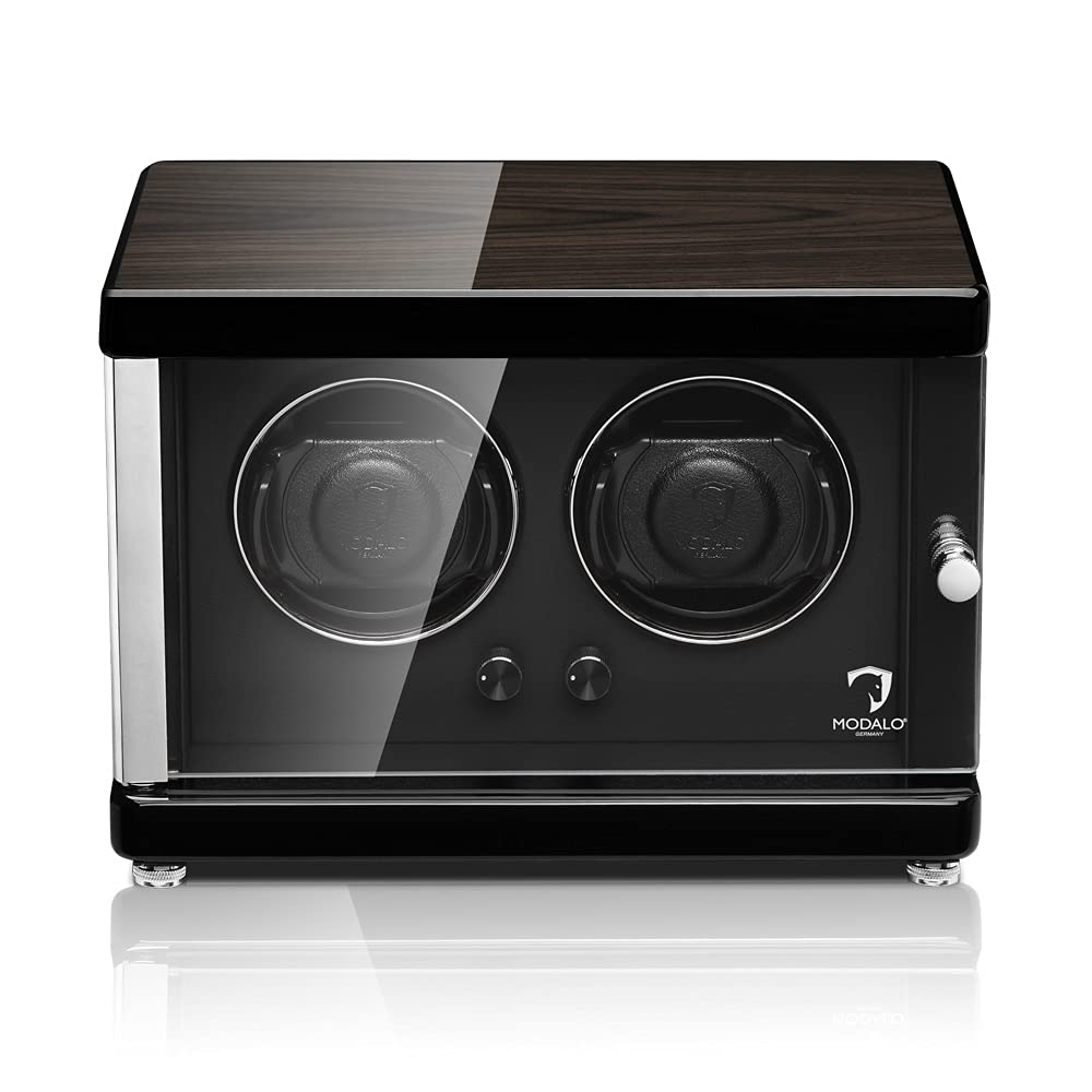 MODALO Uhrenbeweger (Watch Winder) Ambiente MV4 für 2 Uhren Schwarzes Makassar-Holz Design