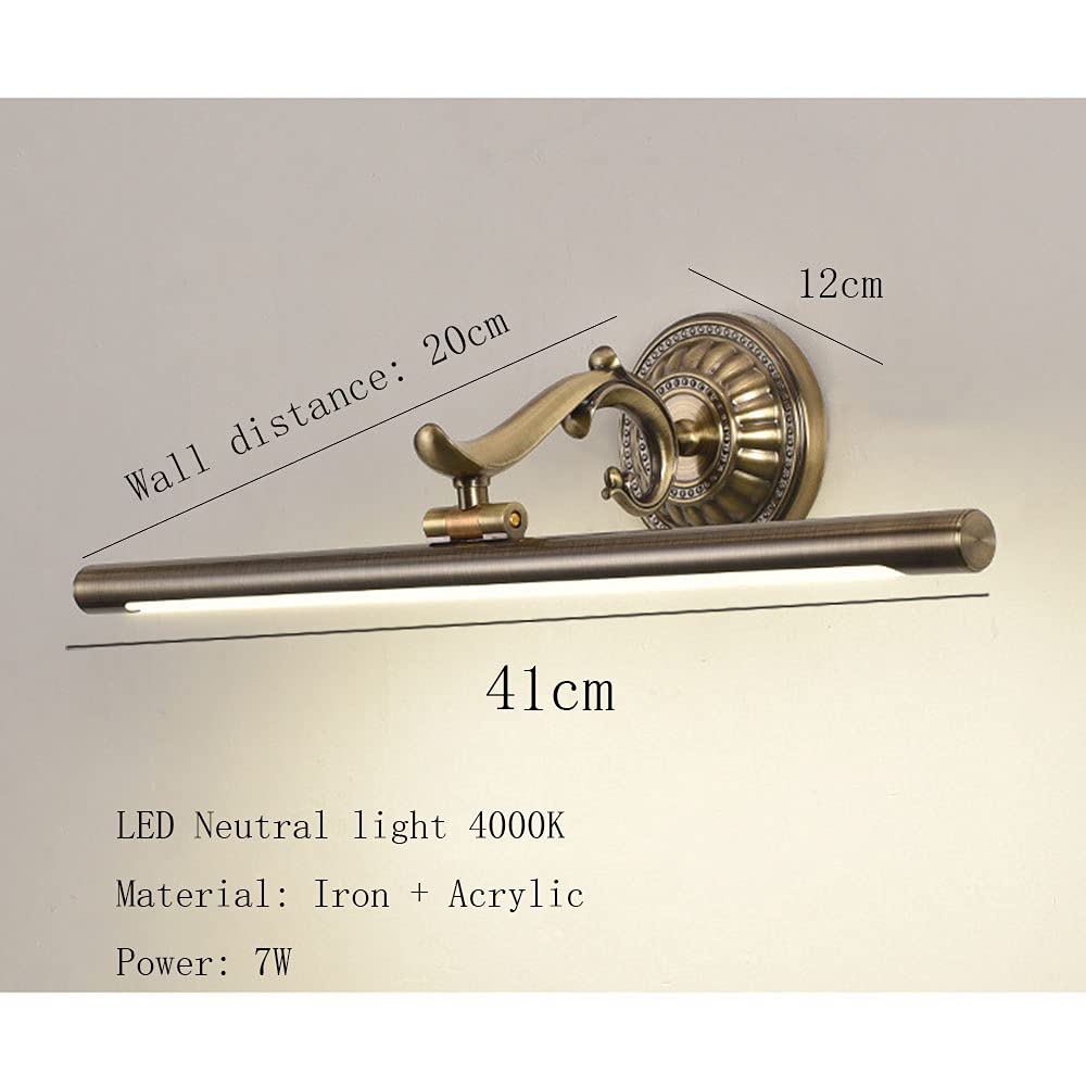 Vintage Spiegellampe Badezimmer Grüne Bronze Spiegelleuchte Bad Retro Badlampe 4000K Schminklicht 240 ° Drehbar LED Wandlampe Make-Up Light für Badzimmer Schminktisch Wandbeleuchtung L41cm