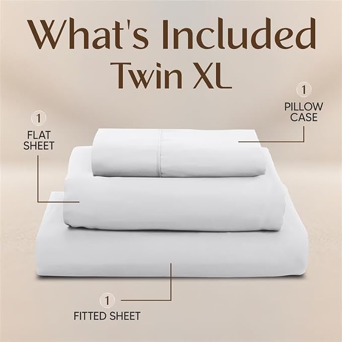 Utopia Bedding Twin XL Sheet Set – Dorm Room Essentials for Students, 3 Piece Soft & Breathable Microfiber College Bedding, 1 Fitted Sheet, 1 Flat Sheet & 1 Pillowcase – Oeko Tex (White)