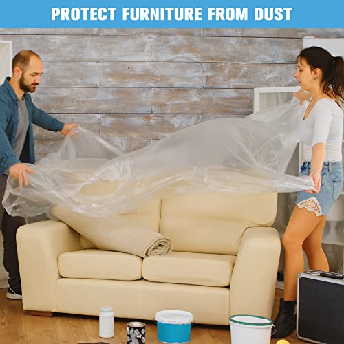 Pilot Fish 2 Mil Plastic Drop Cloth For Painting, Plastic Sheeting 3 Pack 9X12 Feet Waterproof Drop Cloth Heavy Duty Thick Traps Clear Cloth For Furniture Cover, Dustproof Tear Resistance Couch Cover #TOP4