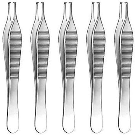 Adson Tissue Surgical Forceps 4 3/4 inch 1x2 Teeth Pack of 5 - Surgical, Medical, Dental, Dermatology and Multiple USES for This Item