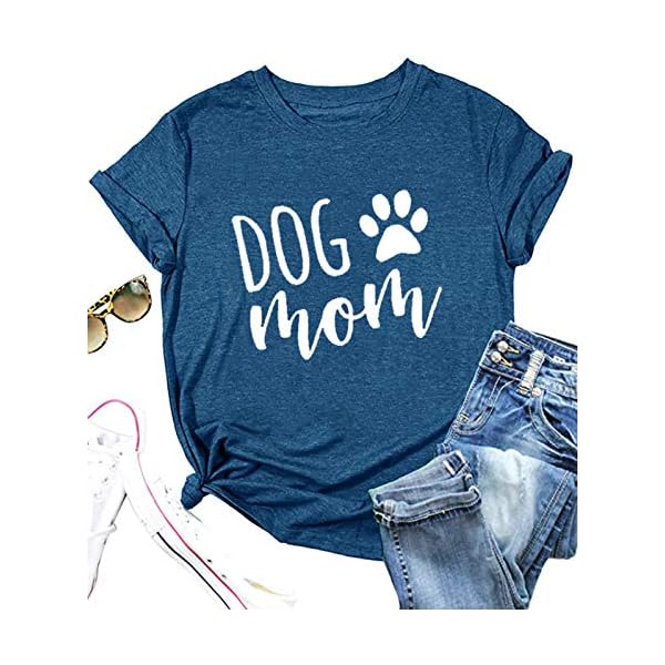 Dog-Mom-Shirts-for-Women-Funny-Dog-Paw-Print-Graphic-T-Shirt-Casual-Letter-Short-Sleeve-Mama-Tee-Tops Dog Mom Shirts for Women Funny Dog Paw Print Graphic T Shirt Casual Letter Short Sleeve Mama Tee Tops (Blue, M)
