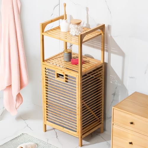 Porsima 2063 2 Raflı Ahşap Kirli Sepeti Organizer Banyo Dolabı Ahşap - Görsel 1