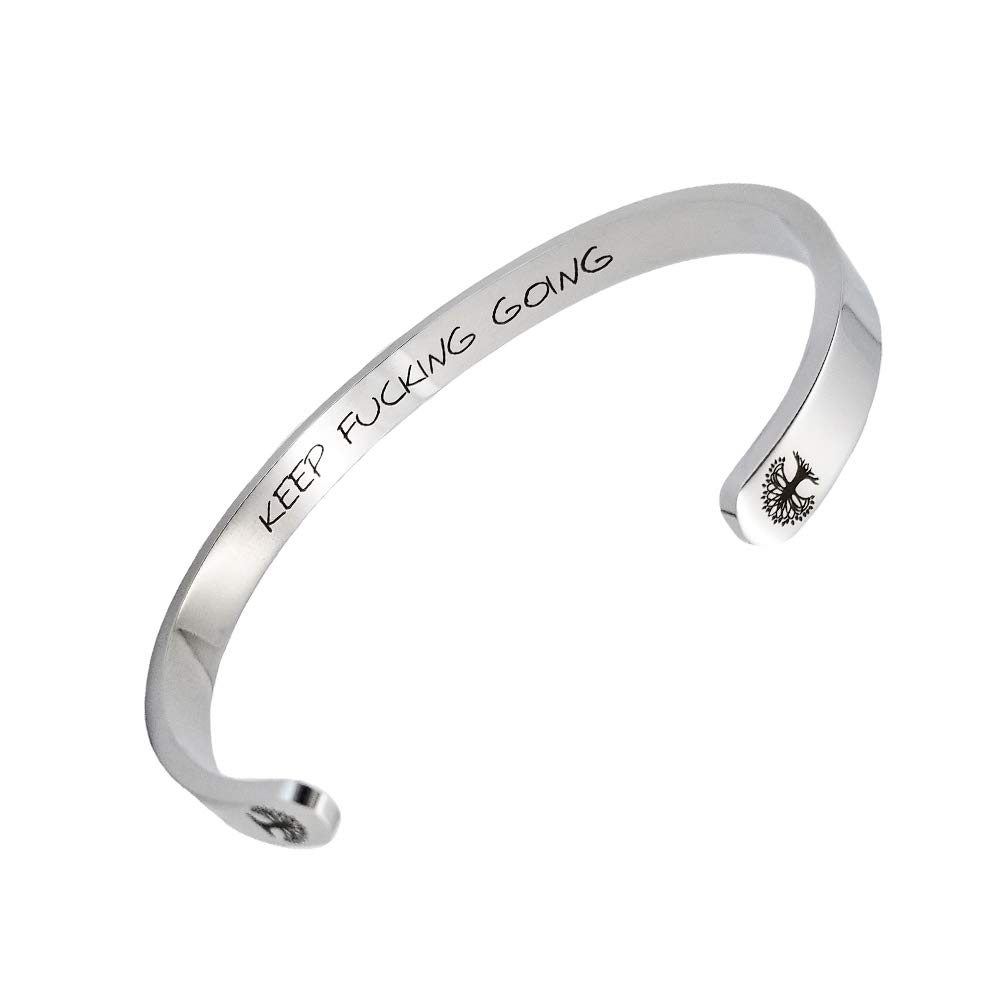 Stainless Steel Bracelet Tree Of Life Cuff Bracelet Inspirational Keep Going Personality Gift Bracele For Women