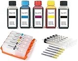 5 wiederbefüllbare Tintenpatronen mit Auto Reset Chips kompatibel mit Canon PGI-570 + CLI-571 + 5 x 100 ml Premium Nachfülltinte