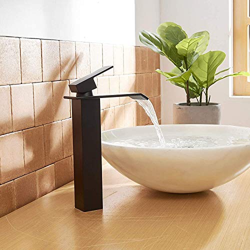 Bathfinesse Matte Black Bathroom Faucet Vessel Sink Bowl Faucet Tall With Pop Up Drain Assembly Single Handle Single Hole Vanity Lavatory Deck Mount Supply Lines Hose Lead-Free #TOP4