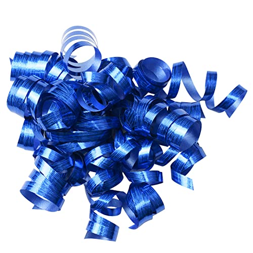 WRAPAHOLIC 12-Count Metallic Royal Blue Self-Adhesive Curly Bows Gift Wrap Accessory - Perfect for Christmas Birthday Holiday Party Favors Decorations