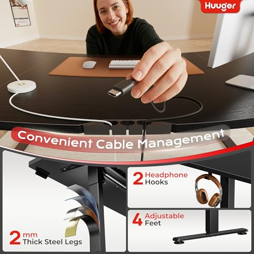 Image of Huuger 71 X 30 Inch Electric Standing Desk with Power Outlets and USB-C Port, Height Adjustable Desk, Sit Stand Desk for Home Office, Computer & Gaming Desk with 4 Presets, Stable Steel Frame, Black