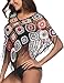 xxxiticat Women's Embroidery Print Hollow Out Bikini Blouse Cloak Poncho Cape Fringe Hem Crochet Floral Beach Cover Ups Tops(BL) Black