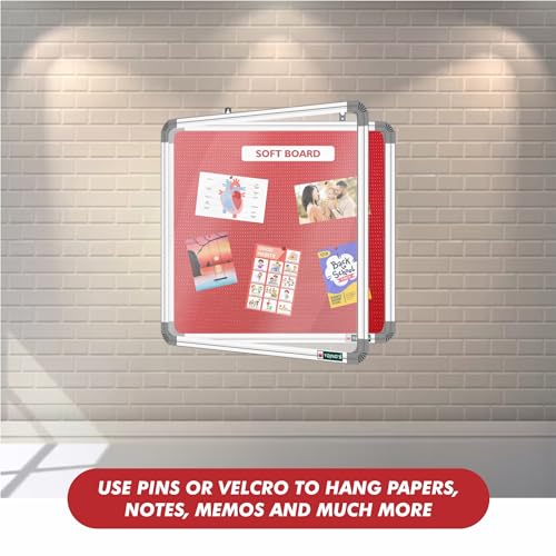 Image of YAJNAS 3X3 Feet Premium Material Red Designed Notice Board with Acrylic Door /Soft Board /Bulletin Board /Pin-up Display Board for Study Room, Office, School & Home Use
