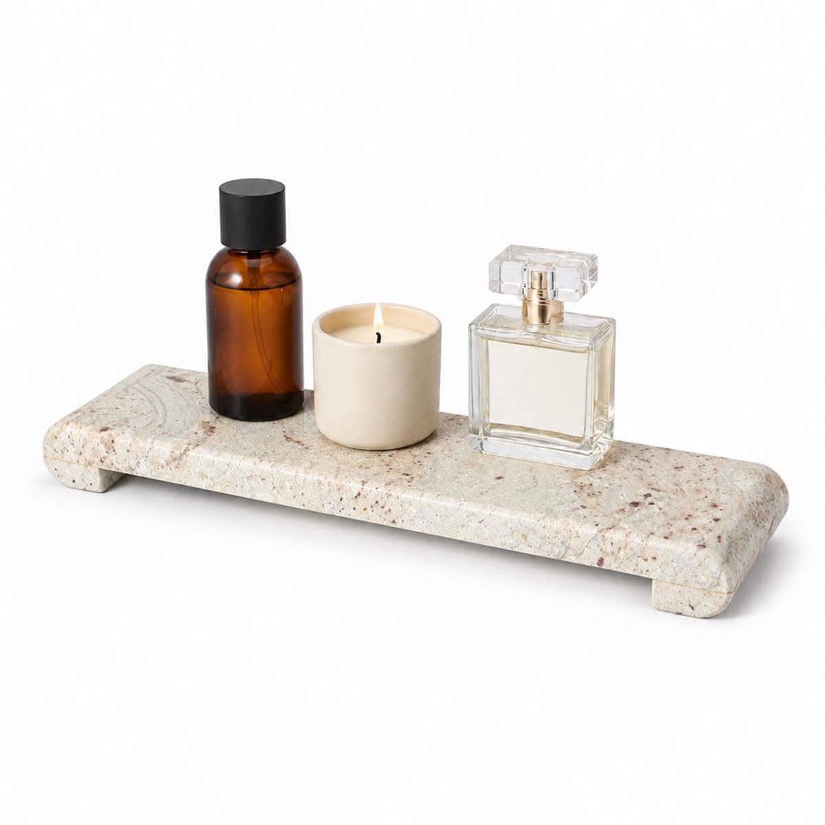 16"x4" Natural Marble Tray Pedestal Stand, Bathroom Counter Vanity Trays