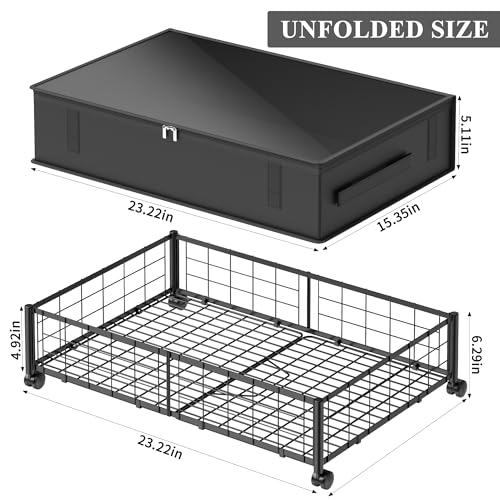 Image of Hleelomi Under Bed Storage with Wheels and Storage Bag, 360 Rolling Under Bed Metal Drawers for Clothes, Blankets, Books and Shoes,Black, 2pack