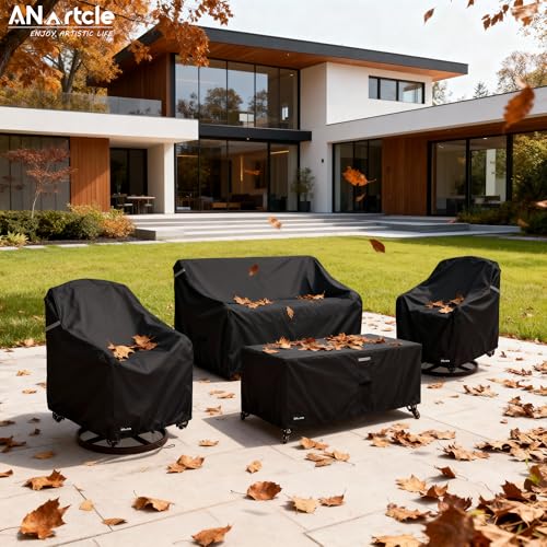 Image of Patio Furniture Covers 4 Piece Set, 600D Waterproof Heavy Duty Outdoor Furniture Covers,Fit Wicker Patio Sofa, Swivel Rocker Chair and Coffee Table,Black