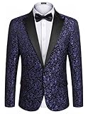 COOFANDY Men's Floral Party Dress Suit Stylish Dinner Jacket Wedding Blazer One Button Tuxdeo,Navy Blue,US XL(Chest 49.6)