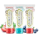 Jack N' Jill Natural Toothpaste for Baby and Infants - Fluoride Free Training Toothpaste, 40% Xylitol, BPA Free - Strawberry & Blueberry, 1.76 oz (Pack of 3)