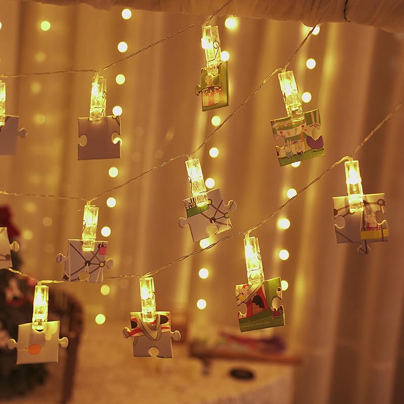 Image of One94Store 14 LED 3 Meter Photo Clip String Lights - Warm White LEDs | Hanging Fairy Lights for Pictures, Bedroom, Wall Decor, Party, Wedding & Festive Decoration (Pack of 3)