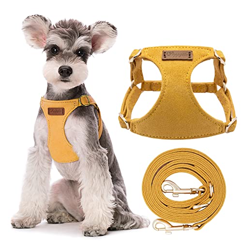 Puppytie No Pull Dog Harness with Multifunction Dog Leash,Soft Adjustable No Choke Escape Proof Pet Harness Vest for Medium Dogs or Large Dogs,Yellow,M