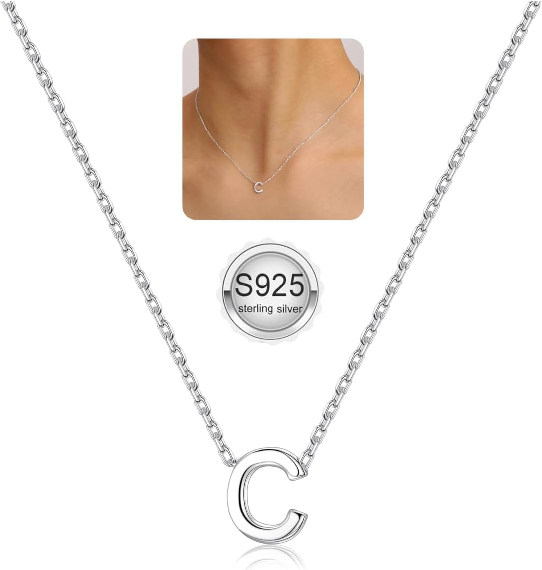 Turandoss Easter Basket Stuffers for Girls Teen Girls – Dainty S925 Sterling Silver Initial Necklaces for Women Hypoallergenic Jewelry Easter Birthday Gifts for Women Kids