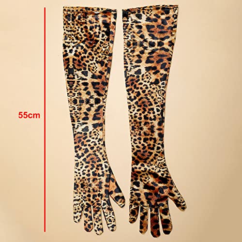 ILUFAM Long Leopard Gloves 21" - Fancy Dress Hen Party Velvet Elbow Length for Women - Cosplay Costume Halloween Festival Multicolor - Image 2