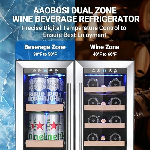 AAOBOSI Upgraded 88 Cans Dual Zone Wine and Beverage Cooler,Built-in and Freestanding,Removable Fashion Wooden Frame,Int - Additional View