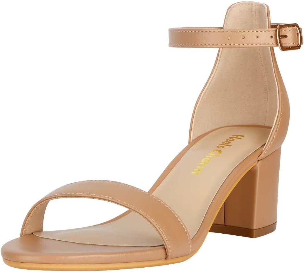 Women's Strappy Chunky Block Sandals Ankle Strap Open Toe High Heel for Dress.