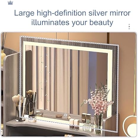 Dressing Table Vantity Table with Flip-top Mirror and Rolling Stool LED Lights Integrated Makeup,Vanity Desk with LED Lighted Mirror, Dressing Table Set with Cushioned Stool, Makeup Vanity D