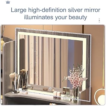 Dressing Table Vantity Table with Flip-top Mirror and Rolling Stool LED Lights Integrated Makeup,Vanity Desk with LED Lighted Mirror, Dressing Table Set with Cushioned Stool, Makeup Vanity D