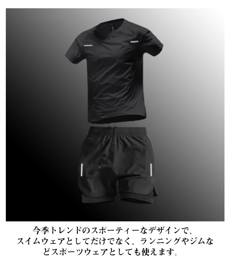 Amazon.co.jp: 2点セット ラッシュガード 水着 メンズ 上下セット 