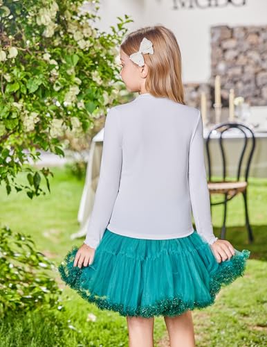 Arshiner Girls Lettuce Trim Mock Neck Long Sleeve Shirts Ribbed Knit Slim Fit Base Layer Tops Tees4